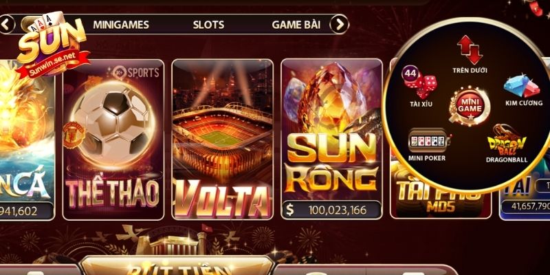 Danh sách minigame hấp dẫn hiển thị đầu trang chủ